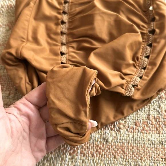 Posh Pua Leihiwa High Waisted Crochet Bikini Set in Ochre Tan Brown - Picture 10 of 11